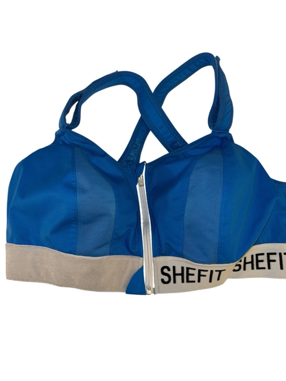 SHEFIT Zip Front Sports Bra Blue High Impact Adjustable Approx 4 Luxe